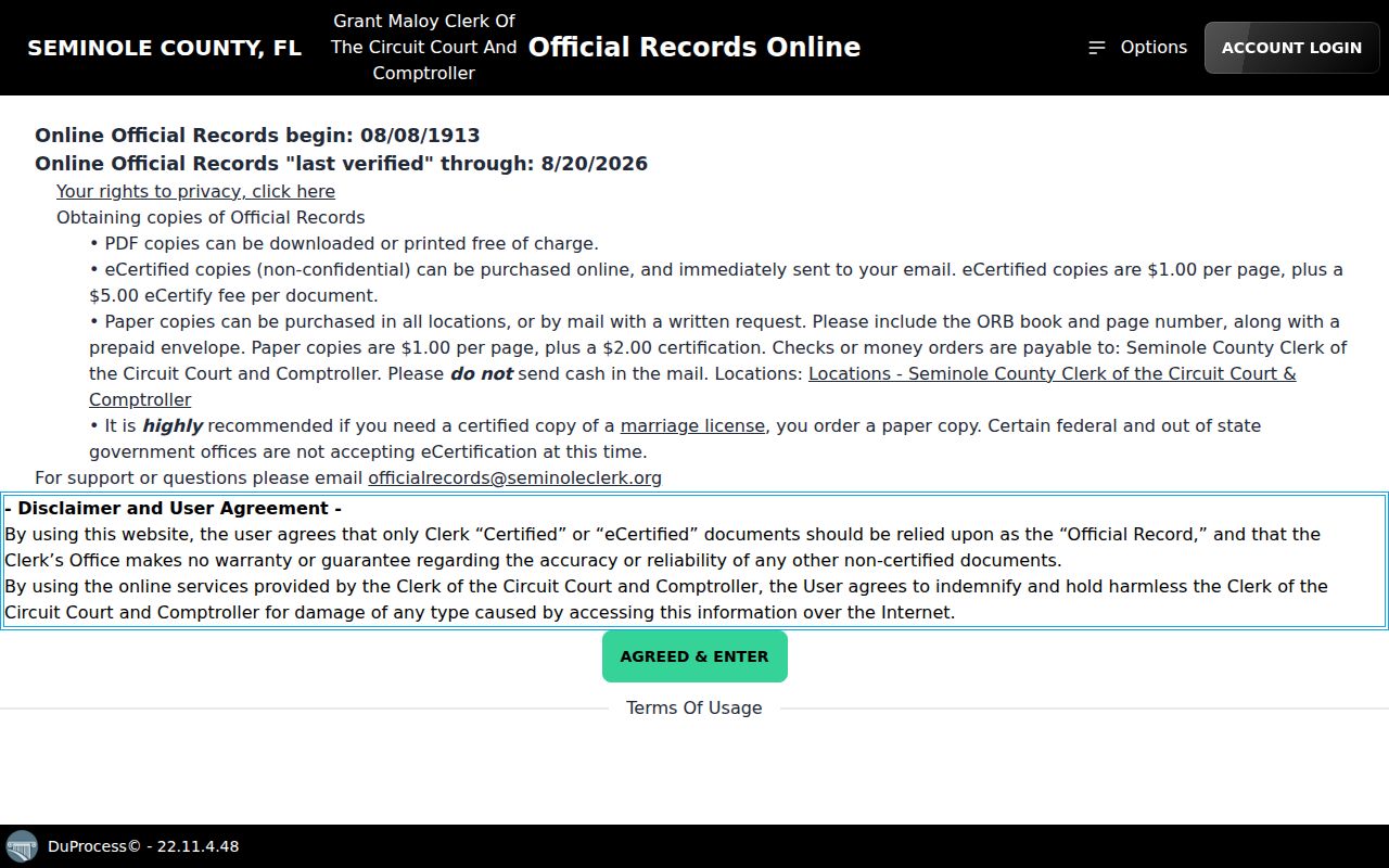 Sanford residents directory Official Records index