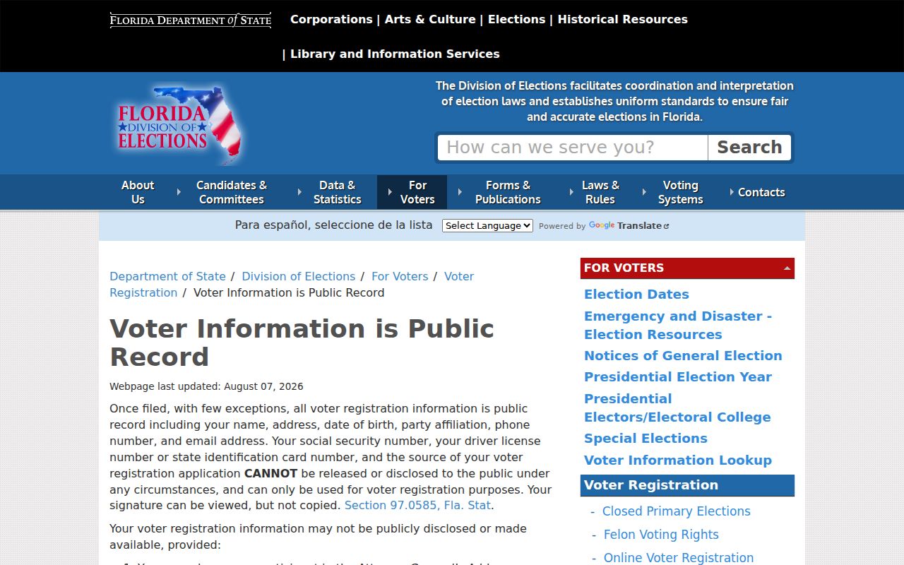 Florida public voter information rules affecting Sanford neighbor lookups