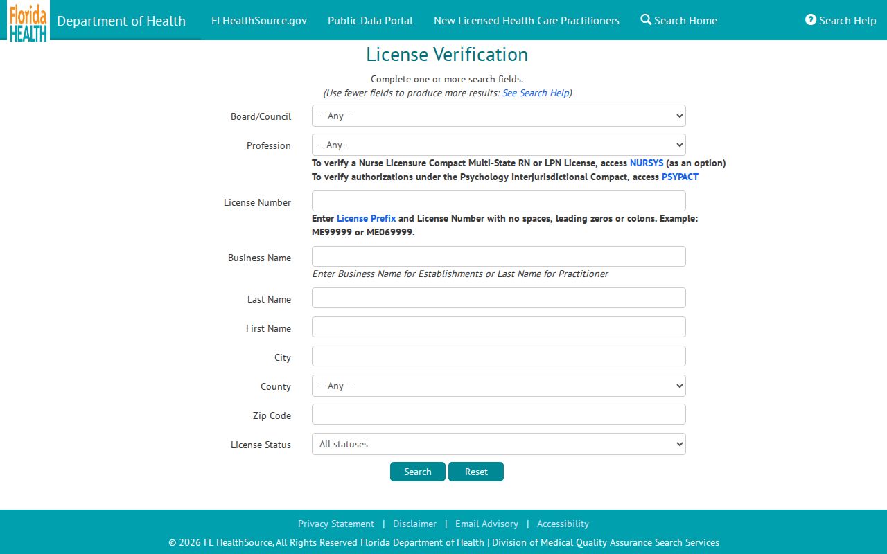 Florida health care provider license search distinguished from Sanford neighbor residence records