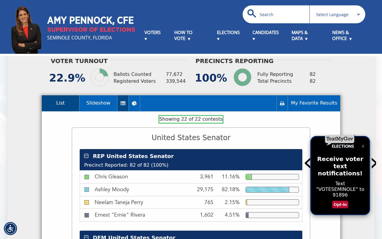 Seminole County elections page with official voter services for Sanford neighbors