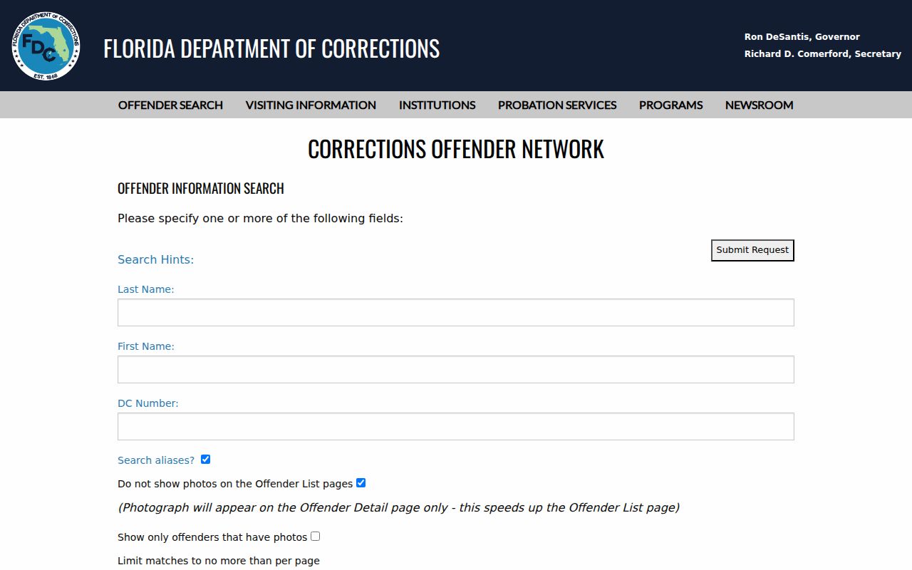 Florida Corrections Offender Network name search
