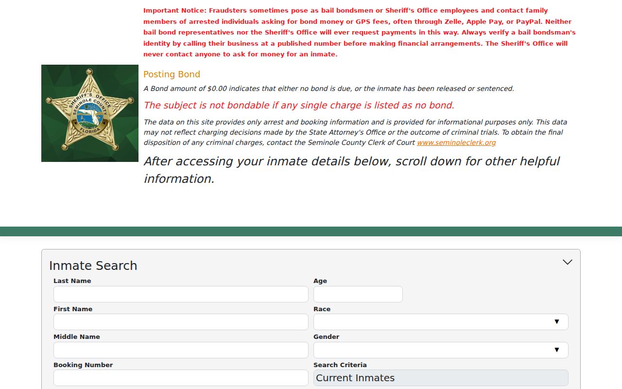 Seminole County Sheriff inmate search for Sanford custody records