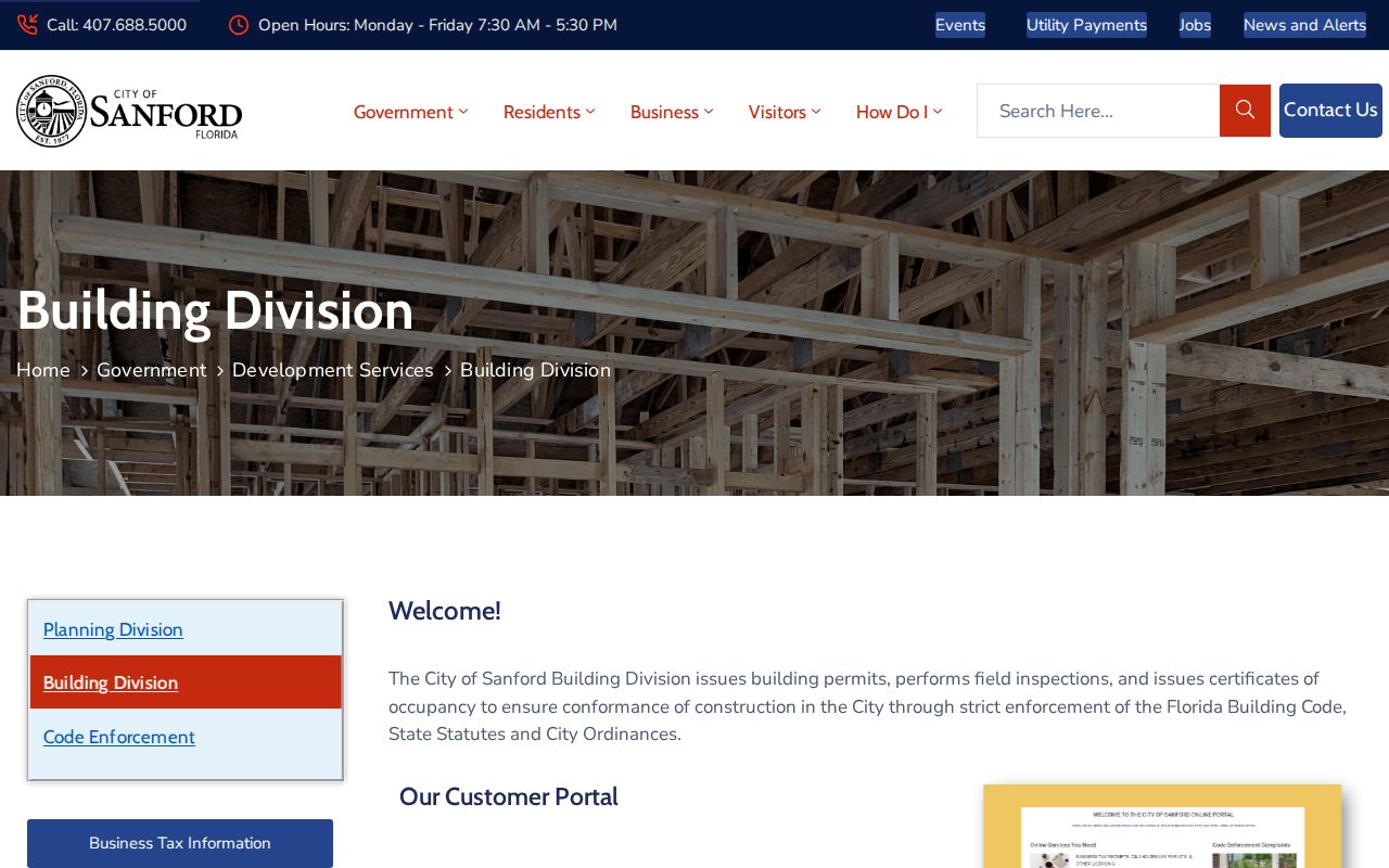 Sanford Building Division address-record portal for ZIP code research